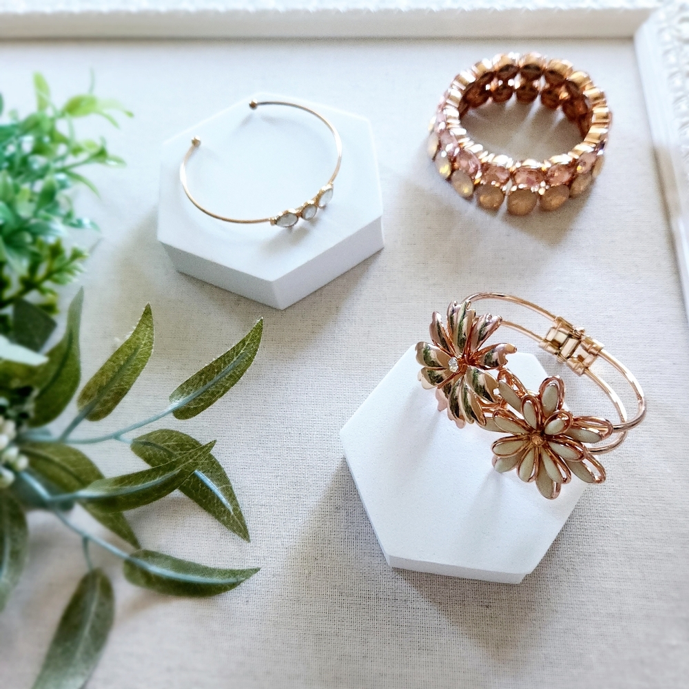 Bracelet Bundle - 3 piece set goldtone bracelets with flowers crystal adjustable